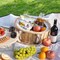 Picnic Basket Set for 4 - Wicker Insulated Picnic Basket with Folding Wine Table, Wine Picnic Kit with Liner for Couples, Camping, Outdoor, Valentine (WhiteFlower)